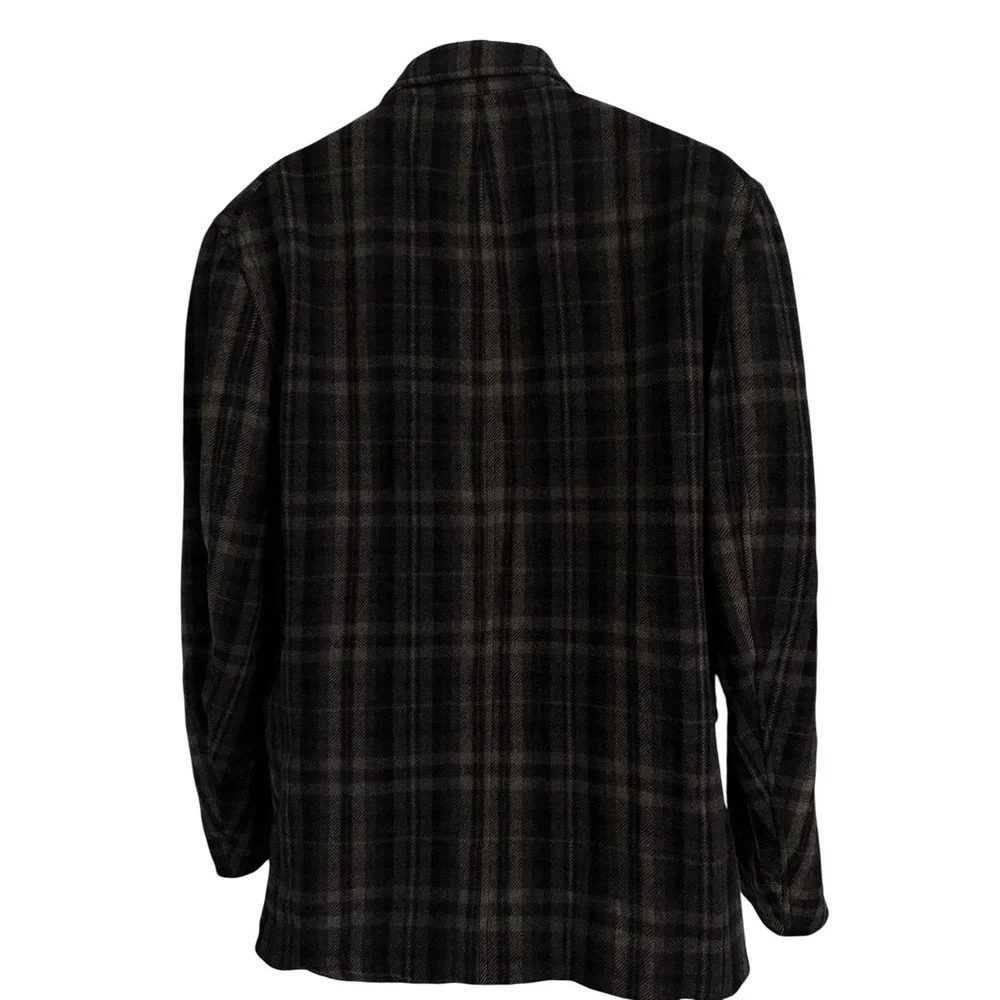 Banana Republic Men Coat M Mackinaw Style Lined Brown Black Plaid Wool Blend VTG